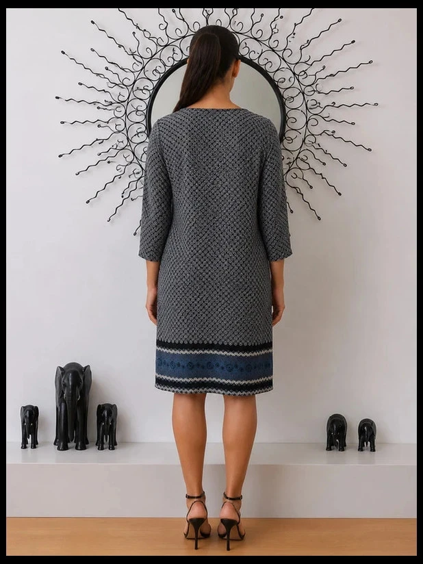 Camille de Paris Vloeiende Jurk met Geometrische Print Zwart en Grijs - Maat 36 S’ ne – photo 7
